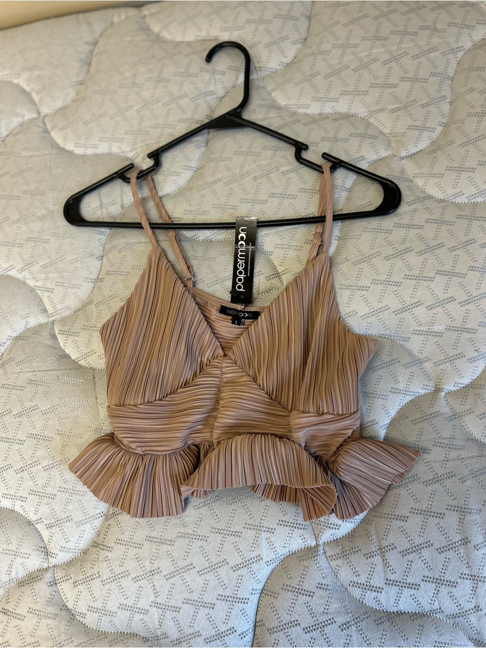 Papermoon Pleated Peplum Cami Top in Taupe